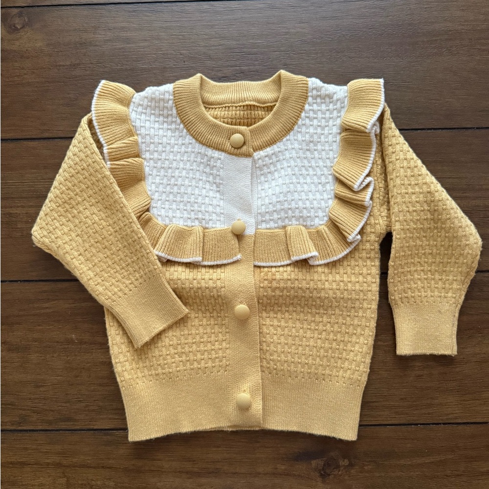 2T Yellow and White Ruffled Cardigan